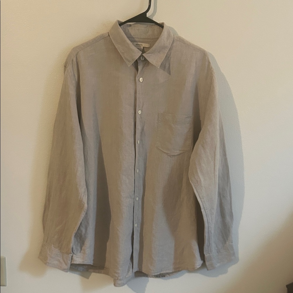 Merona Men's Tan 100% Linen Long Sleeve Button-Up Casual Shirt..L